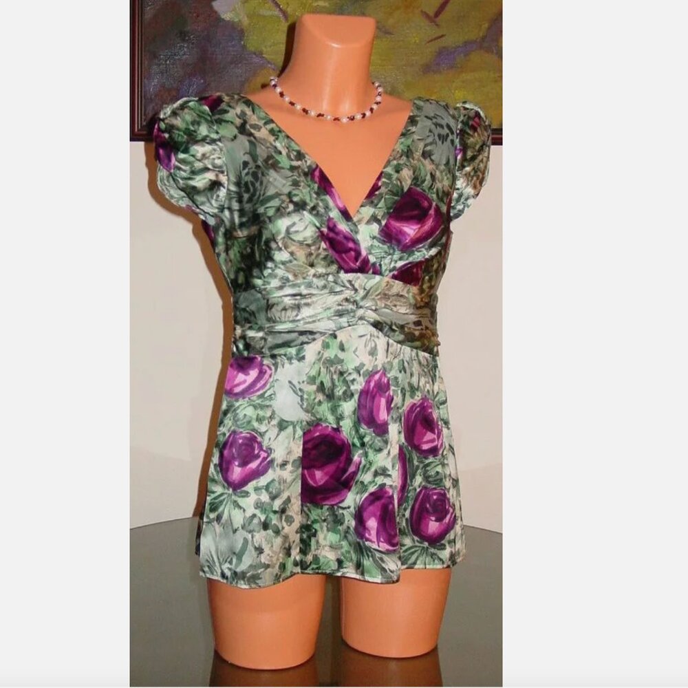 Nanette Lepore NWT KISS ME Silk Top, Sea/Blue